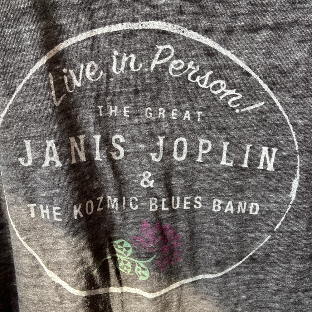 Lucky brand Janis Joplin T-shirt with stripe detail on the sleeve, SZ S - Picture 3 of 4